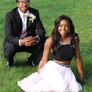 Black and Pink Embellished Two-Piece Dress